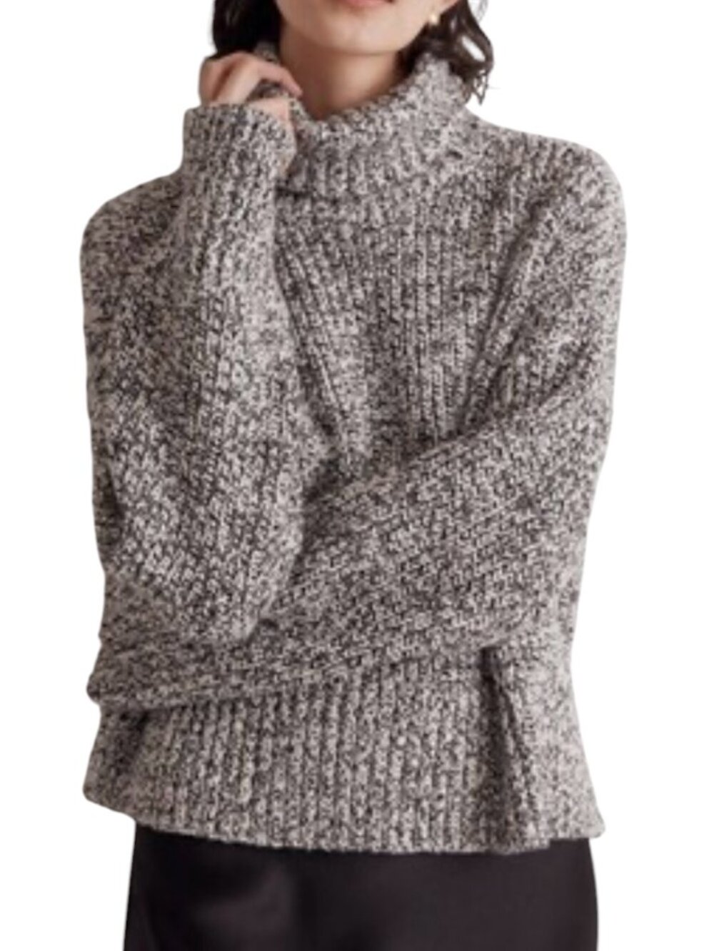 Madewell Marled Knit Turtleneck Sweater Black White Size Medium Side Slits